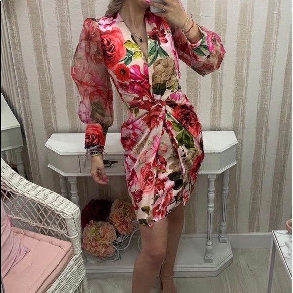 Sexy Floral Print Mesh Sleeve Cocktail Dress - Picture 6 of 6